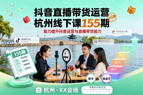 大果錄客傳媒·抖音直播帶貨運營杭州線下課155期，助力提升抖音運營與直播帶貨能力